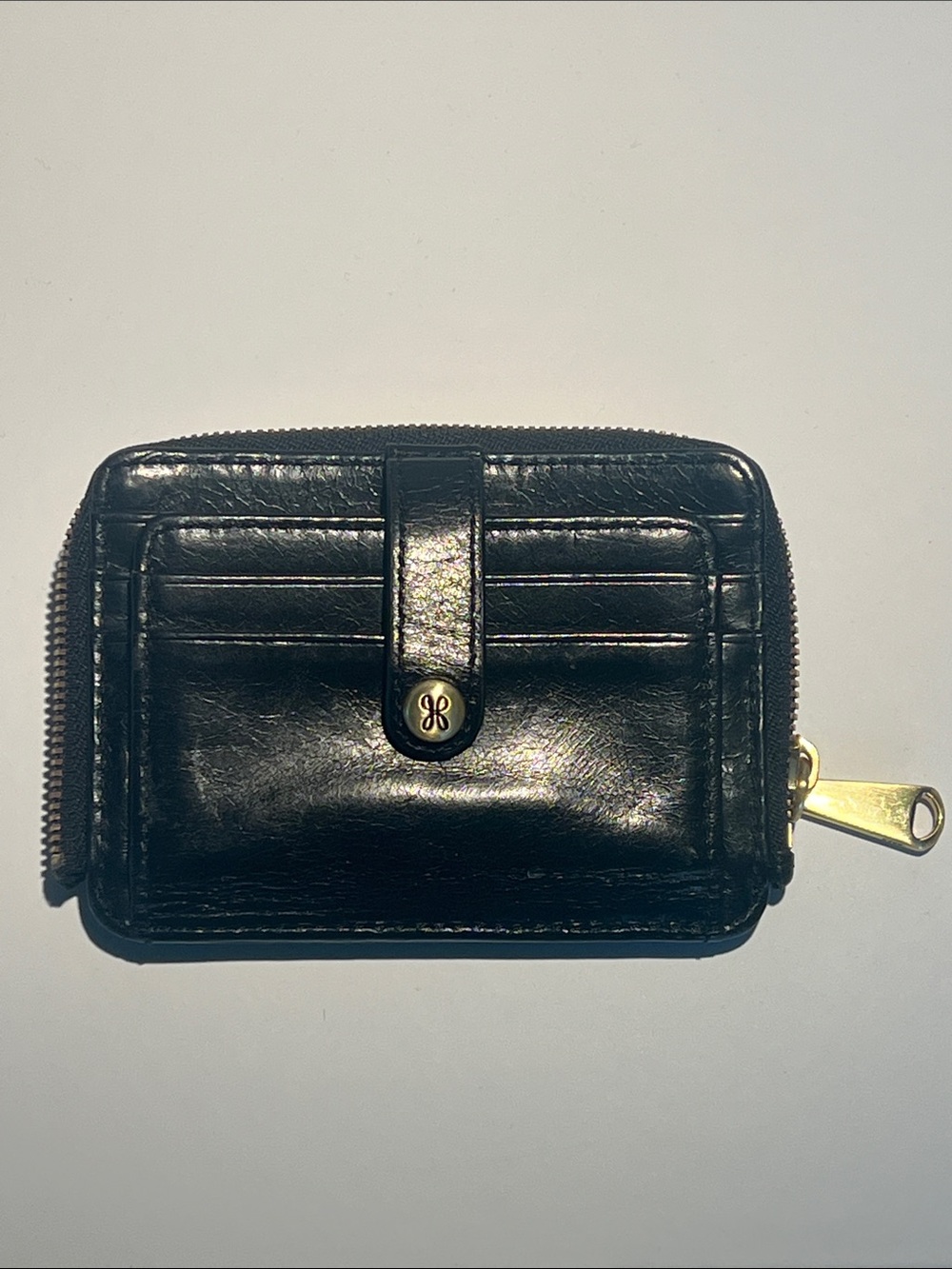 HOBO Black Leather Zip Wallet with Gold Hardware Key Holder Soft Genuine Leather